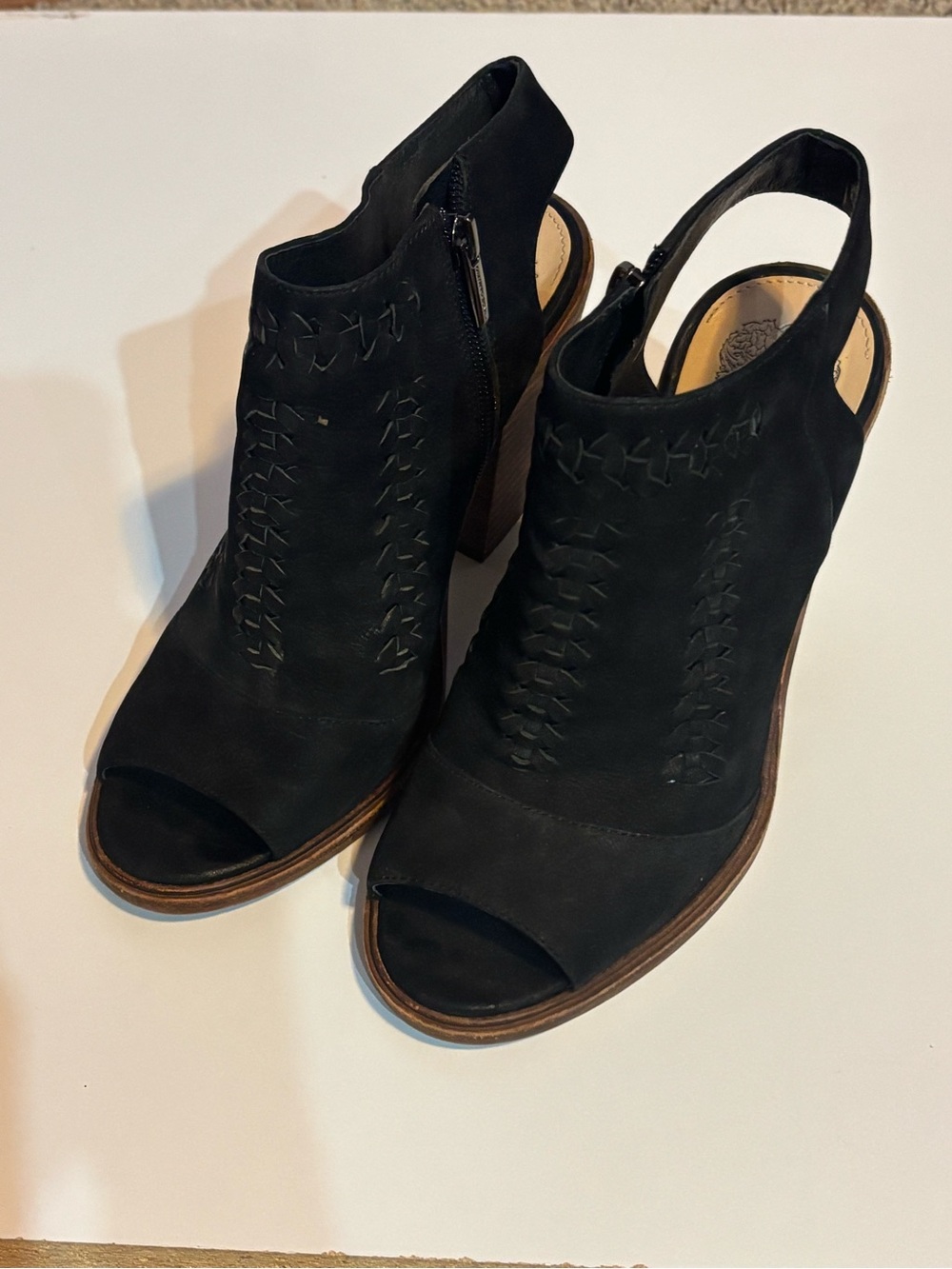 Vince Camuto Black Woven Peep-Toe Ankle Booties